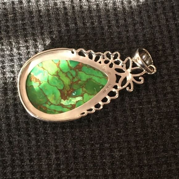 Copper Infused Green Turquoise Sterling Silver Pendant - Picture 8 of 9